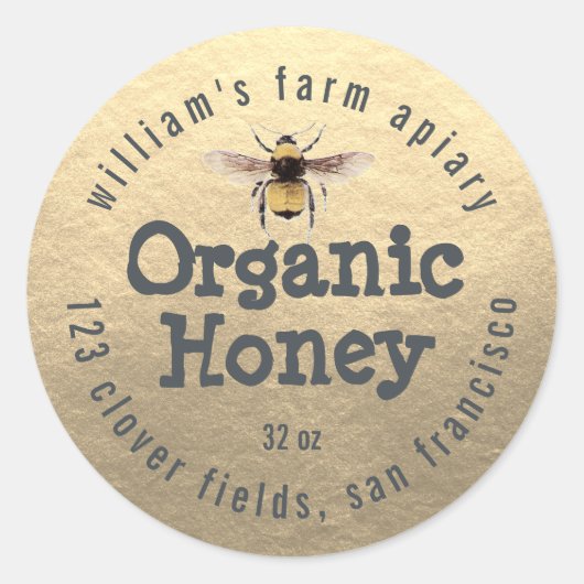 Honey Jar Label Honey Bee Apiary Gold (Voorkant)
