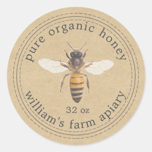 Honey Jar Label Honey Bee Apiary Kraft Papier (Voorkant)