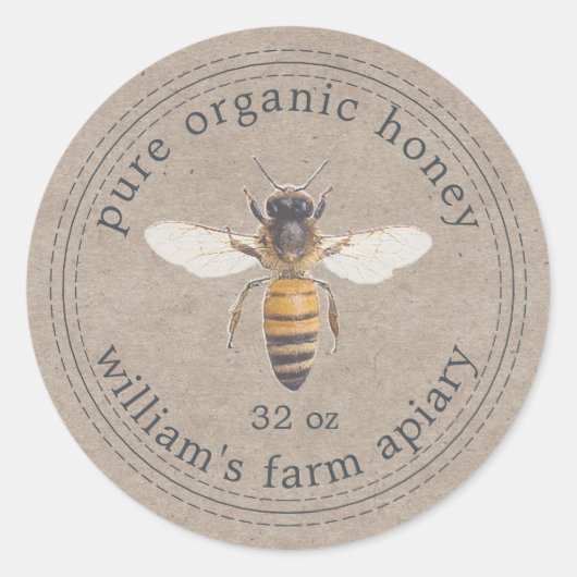 Honey Jar Label Honey Bee Apiary Kraft Papier (Voorkant)