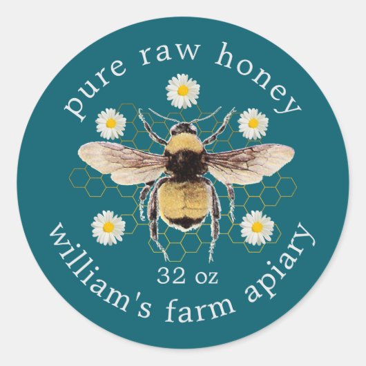 Honey Jar Label Honey Bee Apiary Laurel Green (Voorkant)