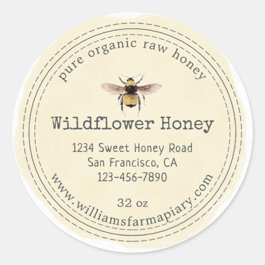 Honey Jar Label Honeybee Apiary (Voorkant)