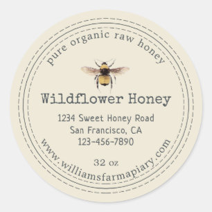 Honey Jar Label Honeybee Apiary Antiek White