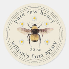 Honey Jar Label Honeybee Apiary Antiek White