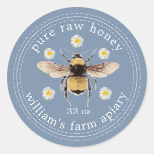 Honey Jar Label Honeybee Apiary  Blue