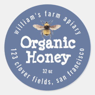 Honey Jar Label Honeybee Apiary Blue