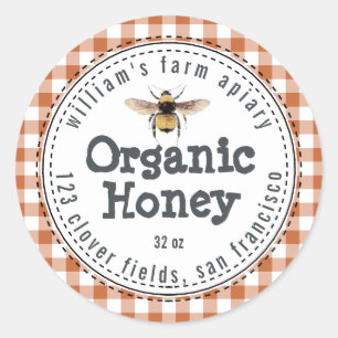 Honey Jar Label Honeybee Apiary Burnt Oranje Check