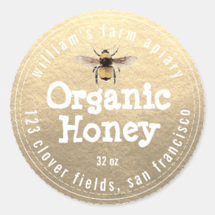 Honey Jar Label Honeybee Apiary Champagne Gold