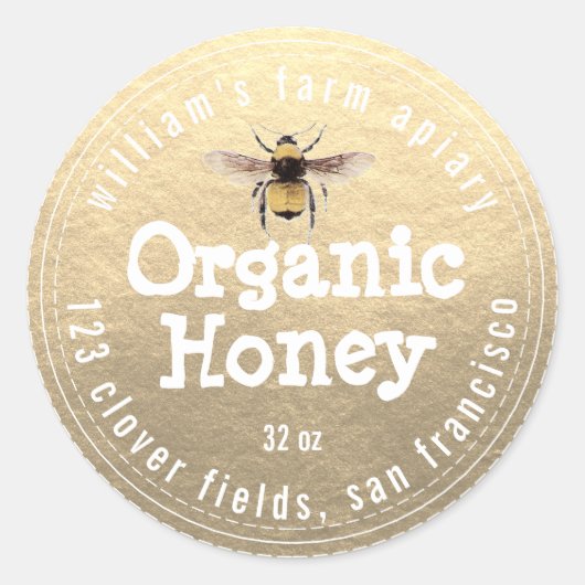 Honey Jar Label Honeybee Apiary Champagne Gold (Voorkant)