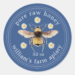Honey Jar Label Honeybee Apiary Classic Blue