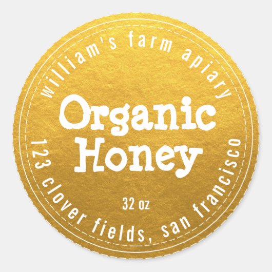 Honey Jar Label Honeybee Apiary Classic Gold (Voorkant)