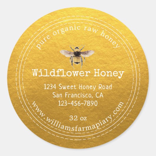 Honey Jar Label Honeybee Apiary Classic Gold (Voorkant)