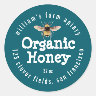 Honey Jar Label Honeybee Apiary Donker Blauwgroen