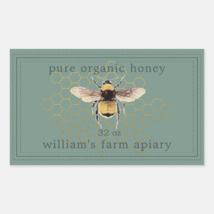 Honey Jar Label Honeybee Apiary Dusty Green
