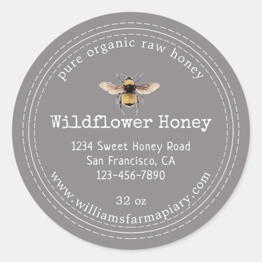 Honey Jar Label Honeybee Apiary Flannel Gray (Voorkant)