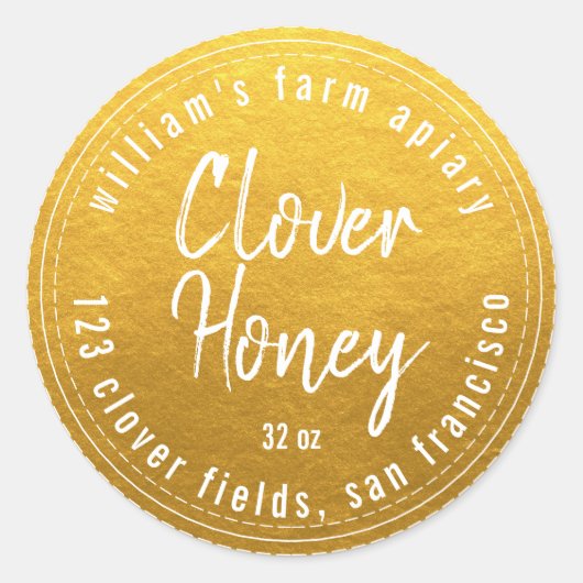Honey Jar Label Honeybee Apiary Gold (Voorkant)