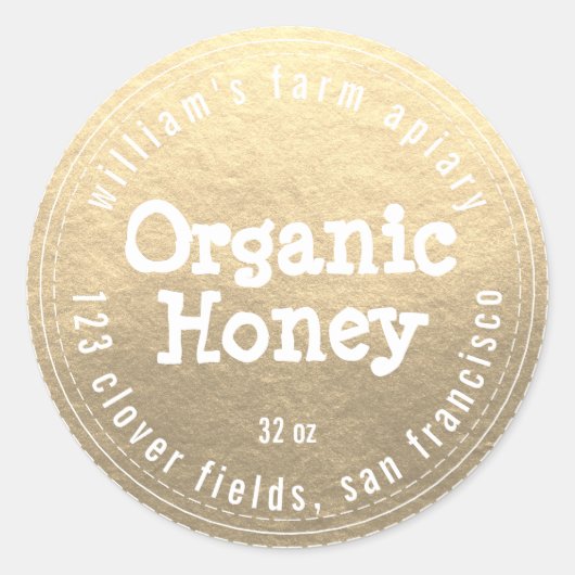 Honey Jar Label Honeybee Apiary Gold (Voorkant)
