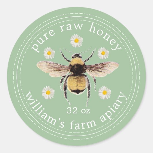 Honey Jar Label Honeybee Apiary Green (Voorkant)