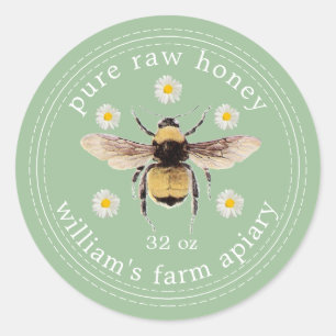 Honey Jar Label Honeybee Apiary Green