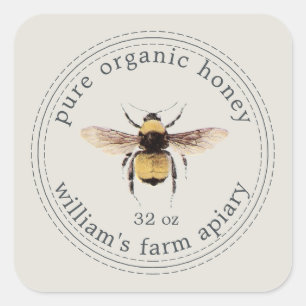 Honey Jar Label Honeybee Apiary Grey