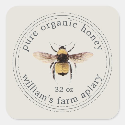 Honey Jar Label Honeybee Apiary Grey (Voorkant)
