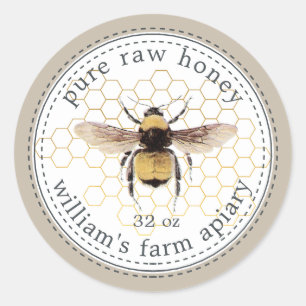 Honey Jar Label Honeybee Apiary Grey