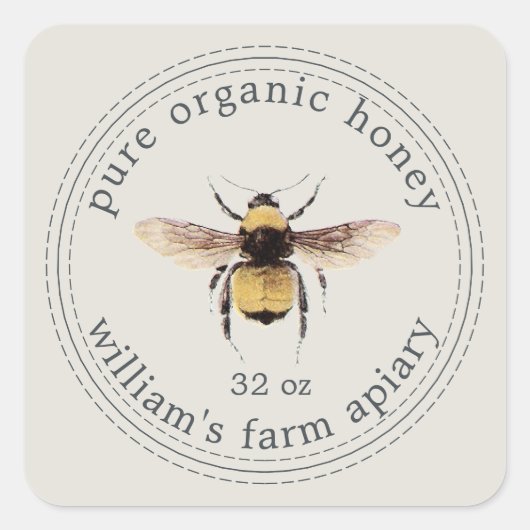 Honey Jar Label Honeybee Apiary Grey (Voorkant)