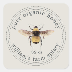 Honey Jar Label Honeybee Apiary Grey