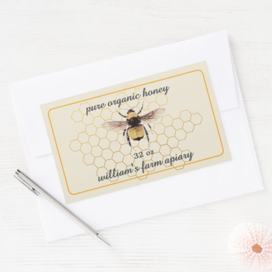 Honey Jar Label Honeybee Apiary Honeycomb Antiek (Envelop)