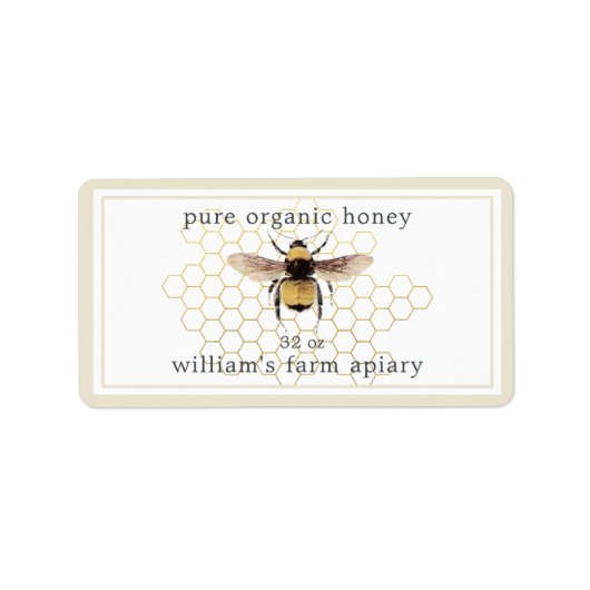 Honey Jar Label Honeybee Apiary Honeycomb Antiek (Voorkant)