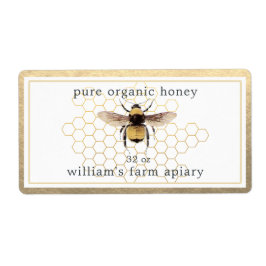 Honey Jar Label Honeybee Apiary Honeycomb Gold