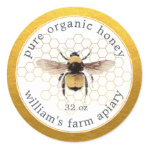 Honey Jar Label Honeybee Apiary Honeycomb Gold