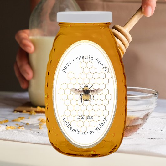 Honey Jar Label Honeybee Apiary Honeycomb Gold