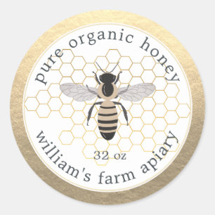 Honey Jar Label Honeybee Apiary Honeycomb Gold