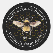 Honey Jar Label Honeybee Apiary Honeycomb Gold