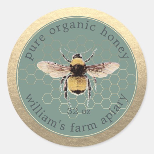 Honey Jar Label Honeybee Apiary Honeycomb Gold (Voorkant)