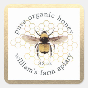 Honey Jar Label Honeybee Apiary Honeycomb Gold