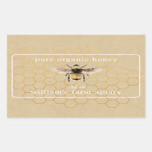 Honey Jar Label Honeybee Apiary Honeycomb Kraft
