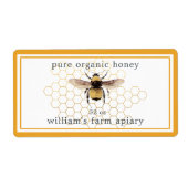 Honey Jar Label Honeybee Apiary Honeycomb Yellow (Voorkant)