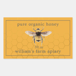 Honey Jar Label Honeybee Apiary Honeycomb Yellow