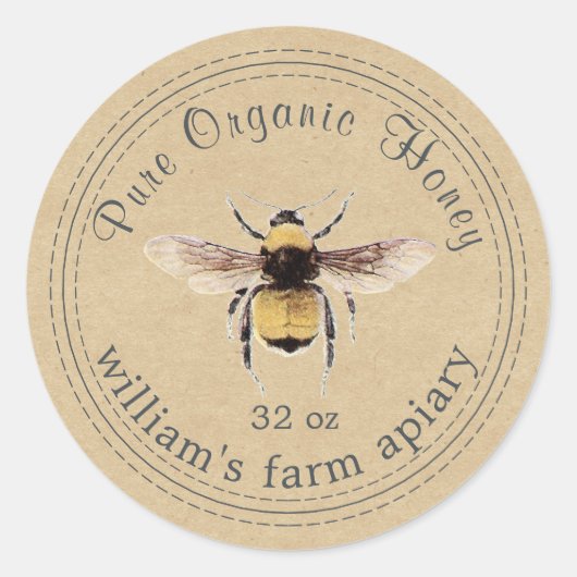 Honey Jar Label Honeybee Apiary Kraft Paper (Voorkant)
