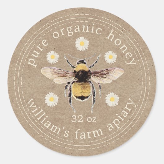 Honey Jar Label Honeybee Apiary Kraft Paper (Voorkant)