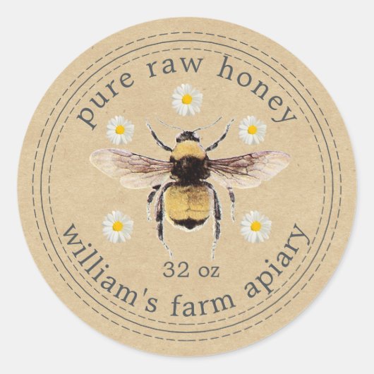 Honey Jar Label Honeybee Apiary Kraft Paper (Voorkant)