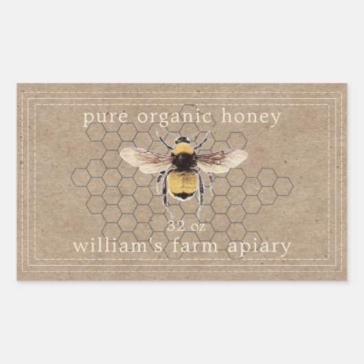 Honey Jar Label Honeybee Apiary Kraft Paper (Voorkant)