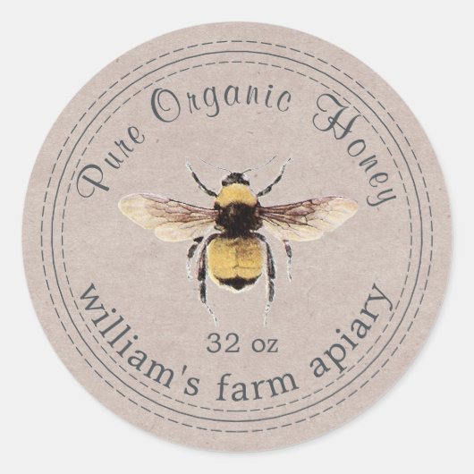 Honey Jar Label Honeybee Apiary Kraft Paper (Voorkant)