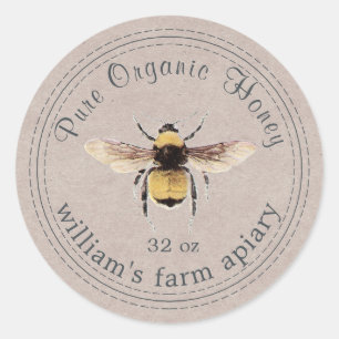 Honey Jar Label Honeybee Apiary Kraft Paper