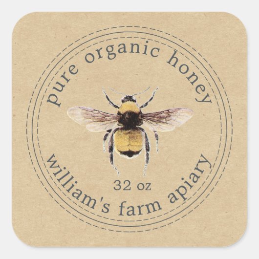 Honey Jar Label Honeybee Apiary Kraft Paper (Voorkant)