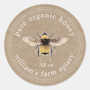 Honey Jar Label Honeybee Apiary Kraft Paper