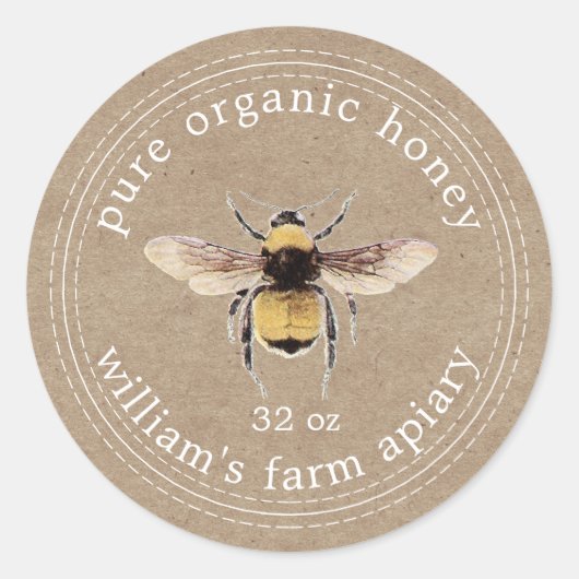 Honey Jar Label Honeybee Apiary Kraft Paper (Voorkant)