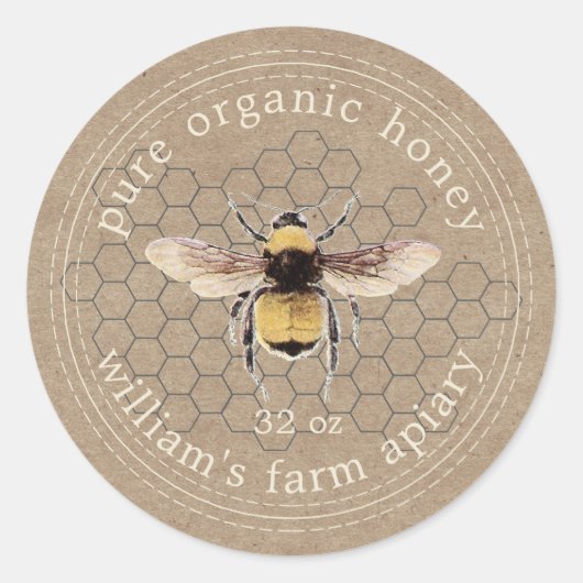 Honey Jar Label Honeybee Apiary Kraft Paper (Voorkant)