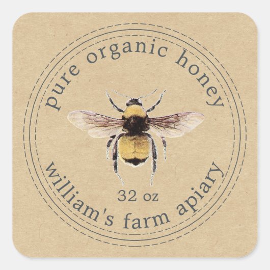 Honey Jar Label Honeybee Apiary Kraft Paper (Voorkant)